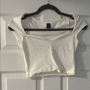 SHEIN Cream Crop Top with Cap Sleeves